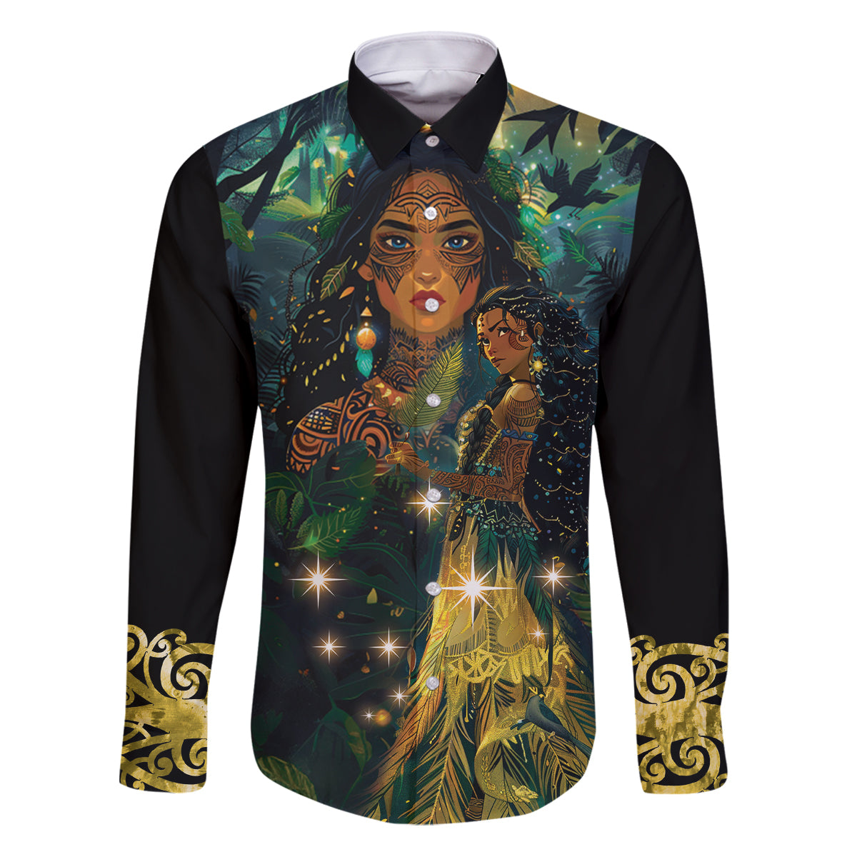 New Zealand Matariki Family Matching Puletasi and Hawaiian Shirt Rongo Mori Wellbeing and Good Luck LT9 Dad's Shirt - Long Sleeve Art - Polynesian Pride