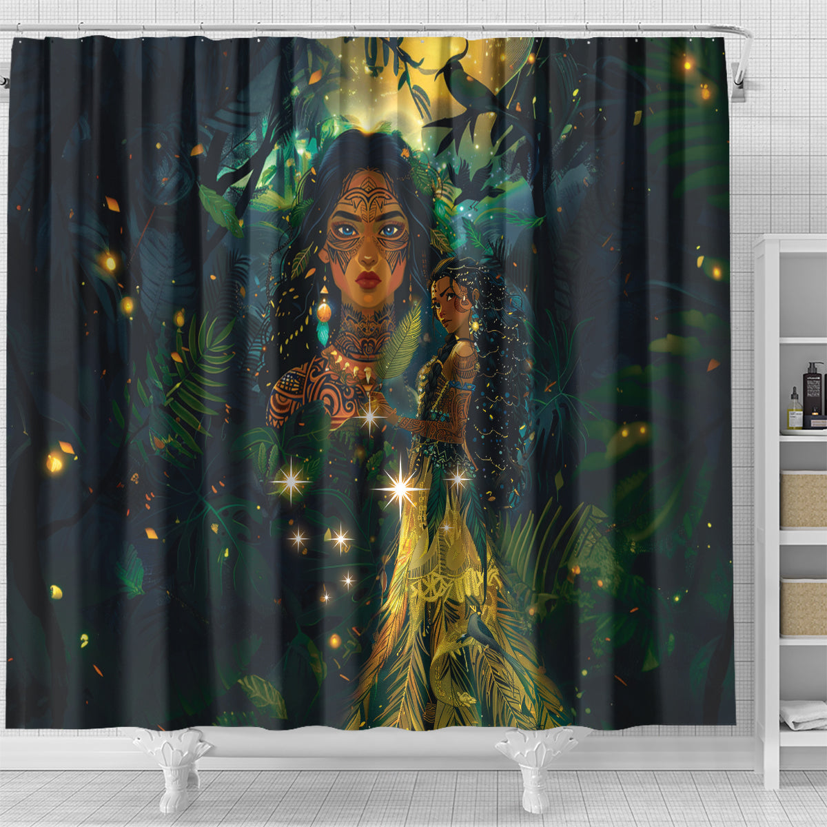 New Zealand Matariki Shower Curtain Rongoā Māori Wellbeing and Good Luck