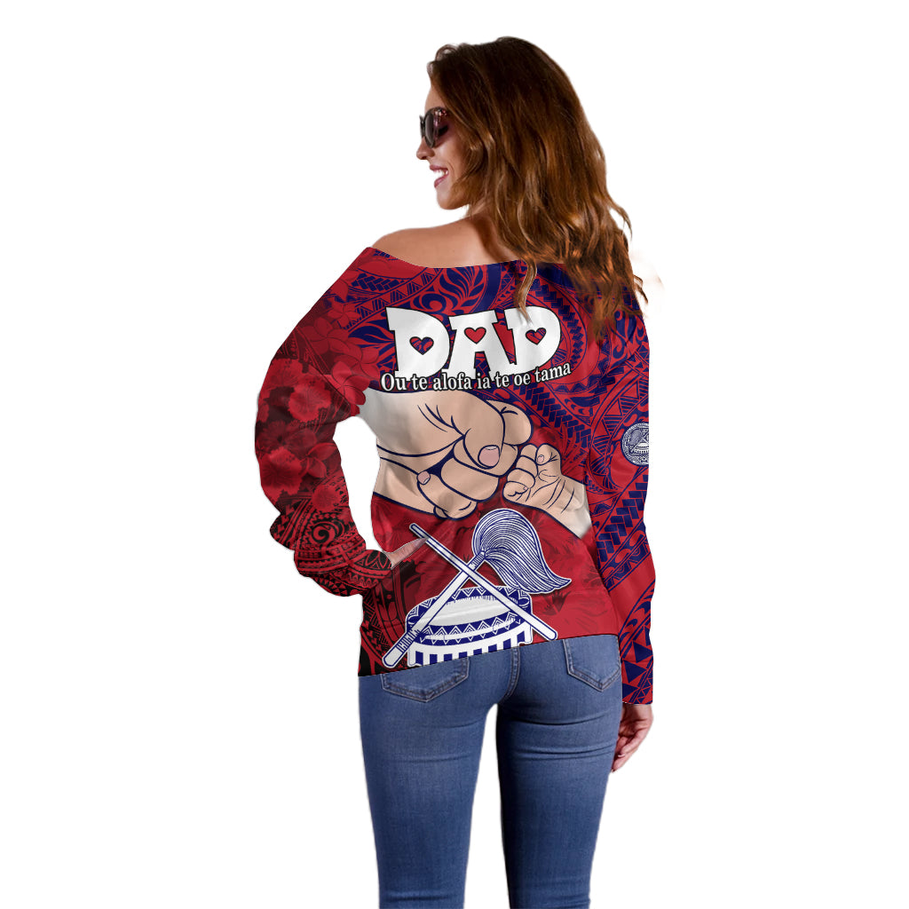 Dads Day American Samoa Off Shoulder Sweater Dad Ou Te Alofa Ia Te Oe Tama - Polynesian Flowers Tribal LT9 - Polynesian Pride