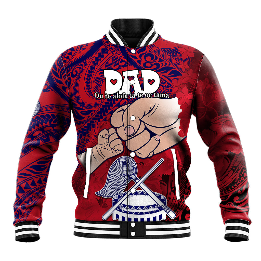 Personalised Dads Day American Samoa Baseball Jacket Dad Ou Te Alofa Ia Te Oe Tama - Polynesian Flowers Tribal LT9 Unisex Red - Polynesian Pride