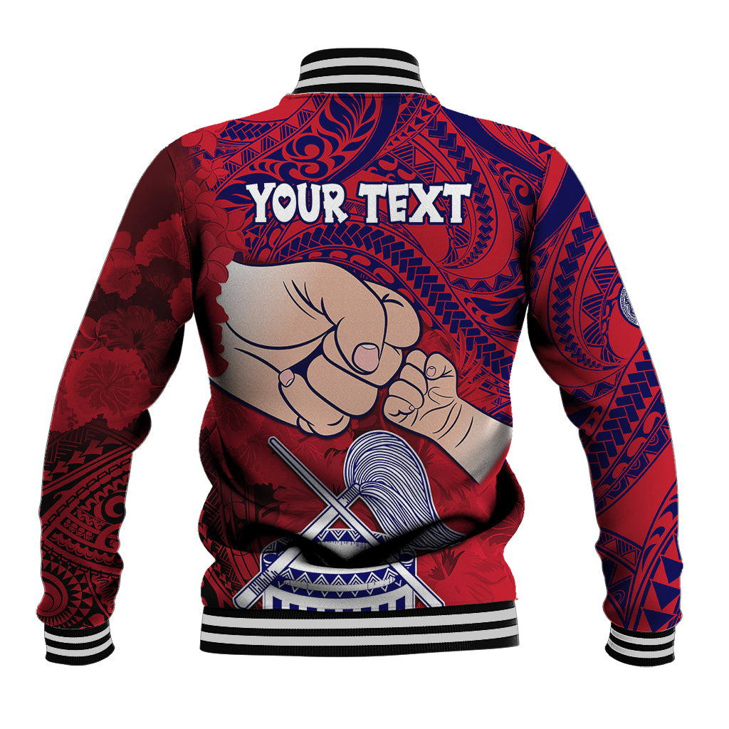 Personalised Dads Day American Samoa Baseball Jacket Dad Ou Te Alofa Ia Te Oe Tama - Polynesian Flowers Tribal LT9 - Polynesian Pride