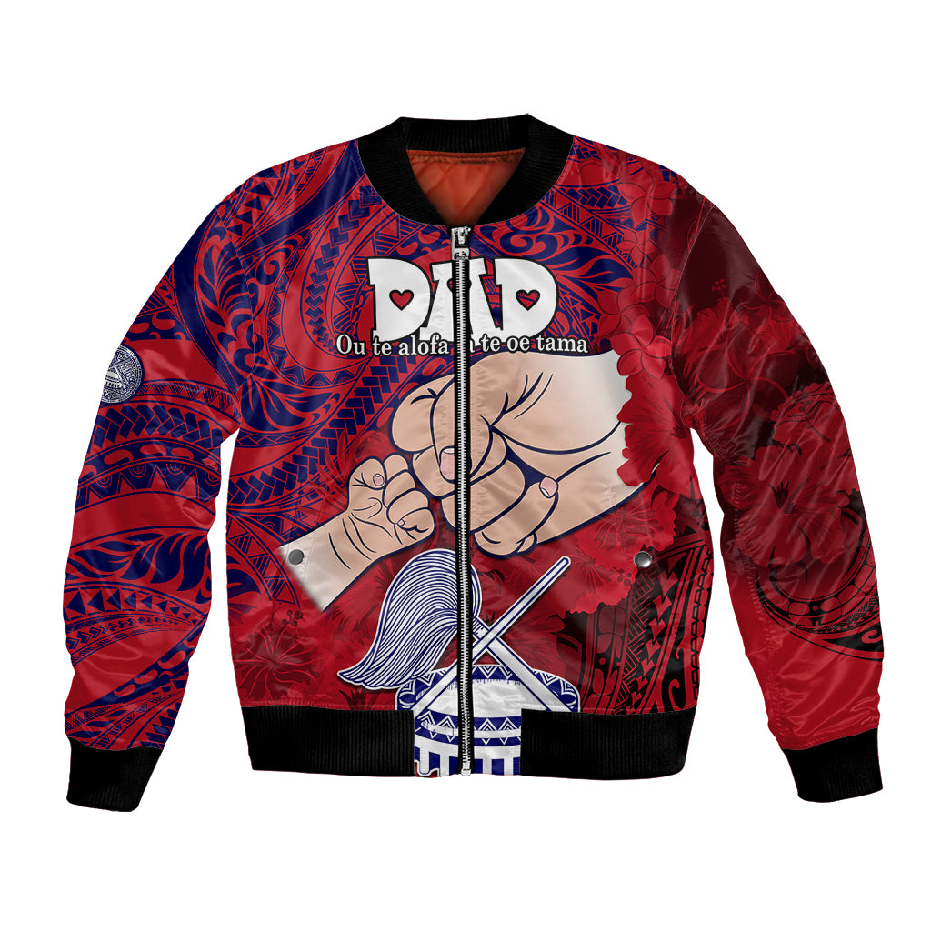 Personalised Dads Day American Samoa Bomber Jacket Dad Ou Te Alofa Ia Te Oe Tama - Polynesian Flowers Tribal LT9 Unisex Red - Polynesian Pride