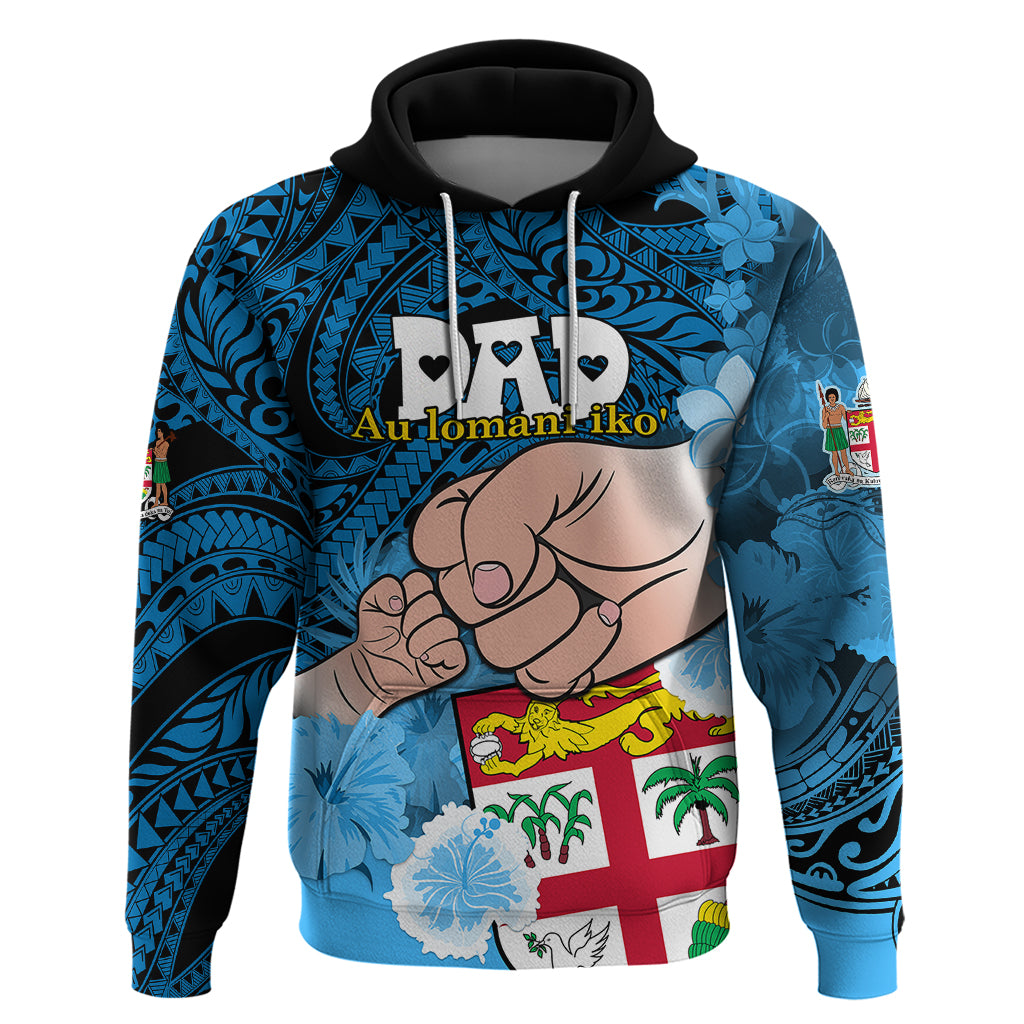 Dads Day Fiji Hoodie Dad Au Lomani Iko Polynesian Flowers Tribal LT9 Pullover Hoodie Blue - Polynesian Pride