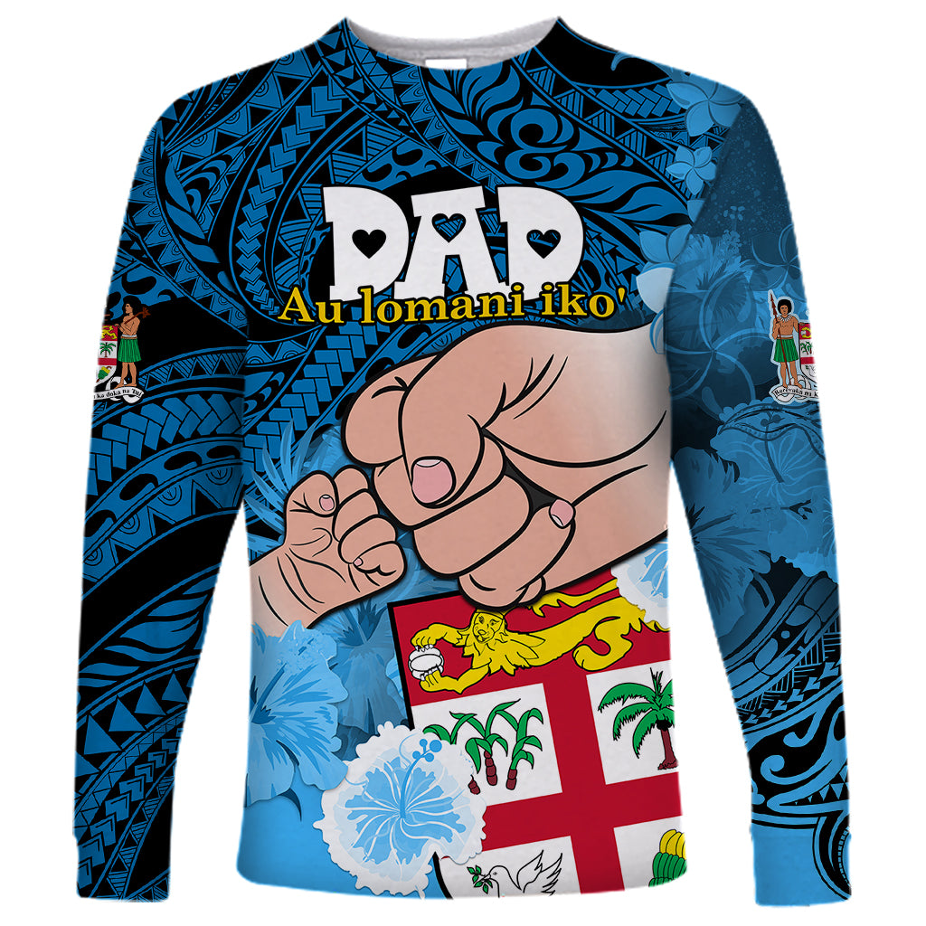 Fathers Day Polynesian Islands Fiji Long Sleeve Shirt Dad Au Lomani Iko - Polynesian Flowers Tribal LT9 Unisex Blue - Polynesian Pride