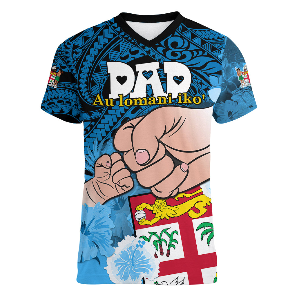 Dads Day Fiji Women V Neck T Shirt Dad Au Lomani Iko - Polynesian Flowers Tribal LT9 Female Blue - Polynesian Pride