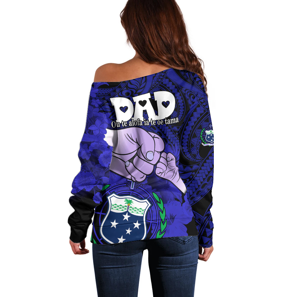 Dads Day Samoa Off Shoulder Sweater Dad Ou Te Alofa Ia Te Oe Tama - Blue Polynesian Flowers Tribal LT9 - Polynesian Pride