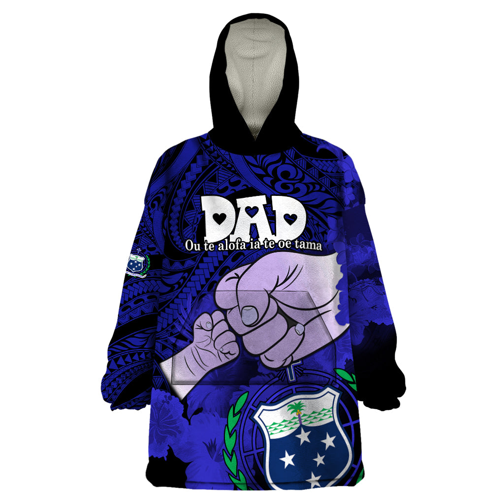 Fathers Day Polynesian Islands Samoa Wearable Blanket Hoodie Dad Ou Te Alofa Ia Te Oe Tama - Blue Polynesian Flowers Tribal LT9 One Size Blue - Polynesian Pride