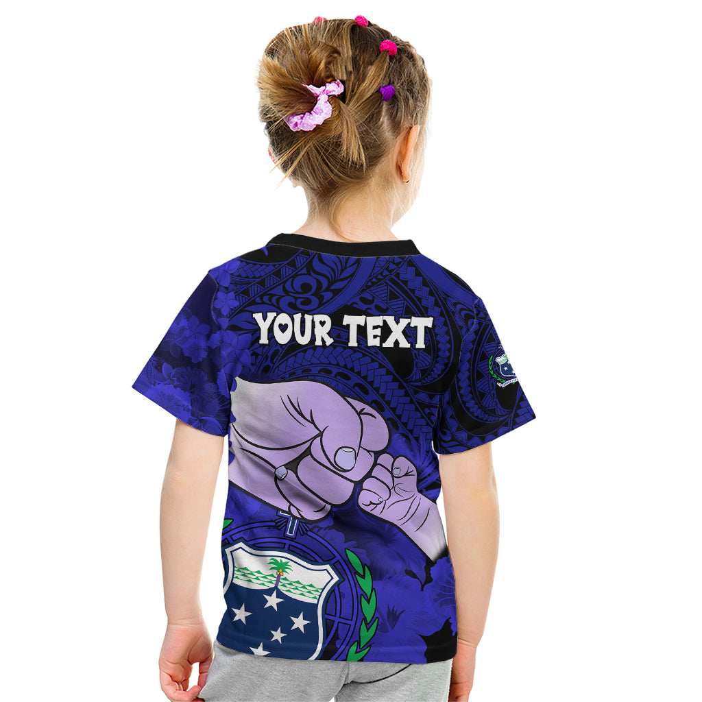 Personalised Dads Day Samoa Kid T Shirt Dad Ou Te Alofa Ia Te Oe Tama - Blue Polynesian Flowers Tribal LT9 - Polynesian Pride