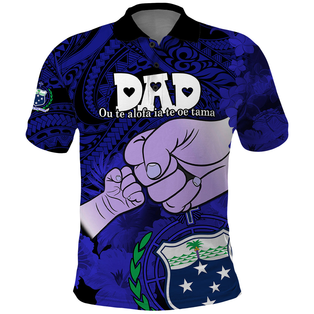 Custom Dads Day Samoa Polo Shirt Dad Ou Te Alofa Ia Te Oe Tama Blue Polynesian Flowers Tribal LT9 Blue - Polynesian Pride