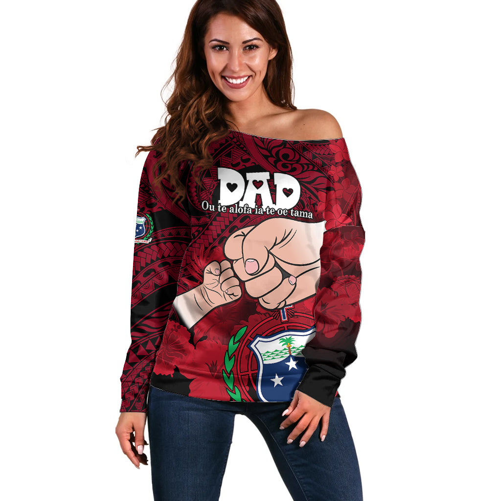 Fathers Day Polynesian Islands Samoa Off Shoulder Sweater Dad Ou Te Alofa Ia Te Oe Tama - Red Polynesian Flowers Tribal LT9 Women Red - Polynesian Pride