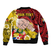 Personalised Dads Day Tonga Sleeve Zip Bomber Jacket Dad Ofa lahi atu - Polynesian Flowers Tribal LT9 - Polynesian Pride