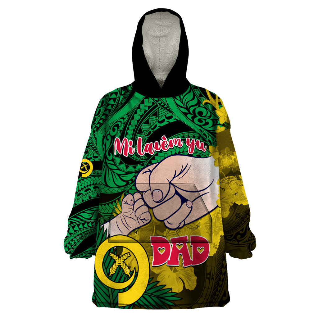 Fathers Day Polynesian Islands Vanuatu Wearable Blanket Hoodie Dad Mi lavem yu - Polynesian Flowers Tribal LT9 One Size Green - Polynesian Pride