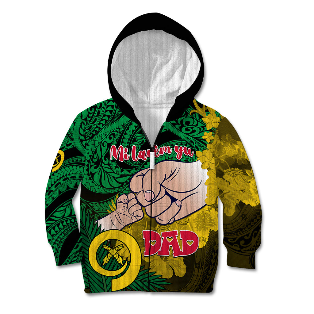 Personalised Dads Day Vanuatu Kid Hoodie Dad Mi lavem yu - Polynesian Flowers Tribal LT9 Zip Hoodie Green - Polynesian Pride