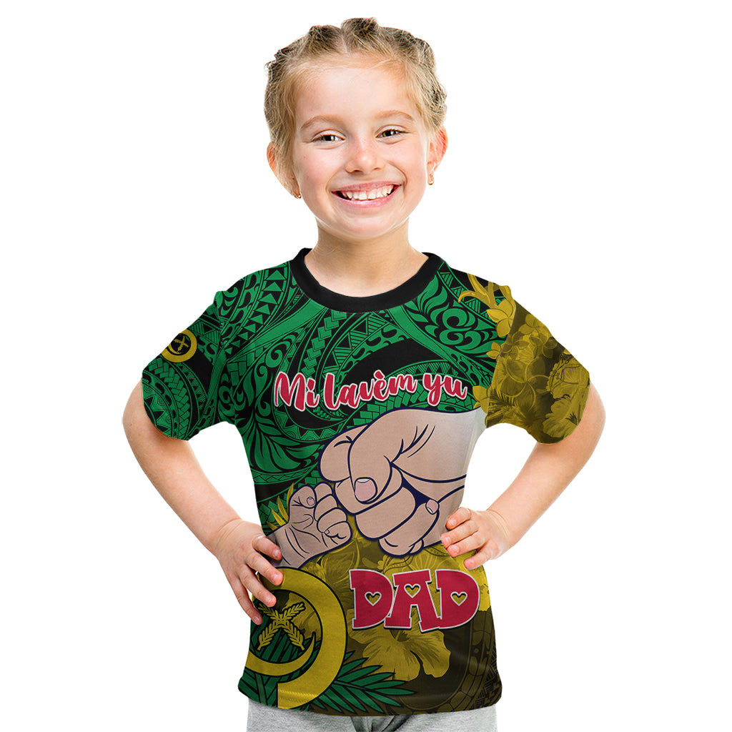 Personalised Dads Day Vanuatu Kid T Shirt Dad Mi lavem yu - Polynesian Flowers Tribal LT9 Green - Polynesian Pride