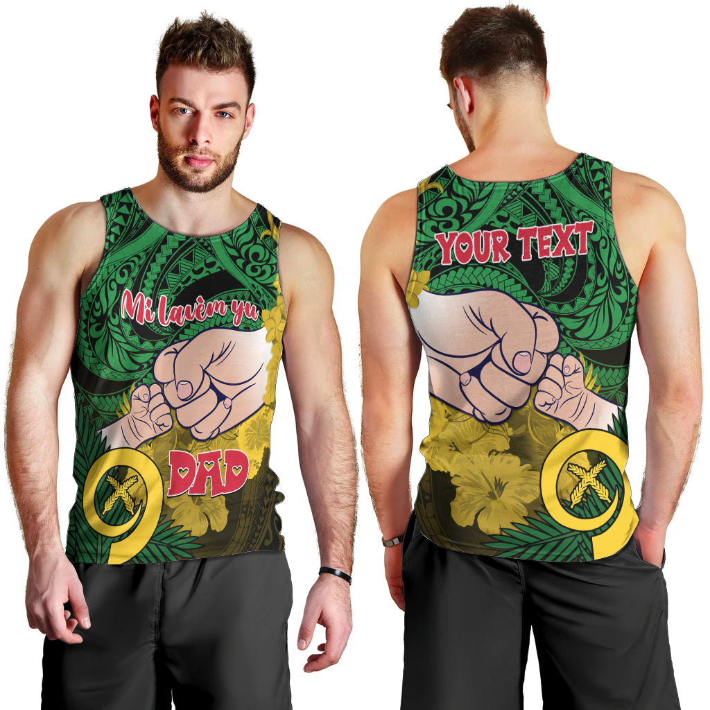 Personalised Dads Day Vanuatu Men Tank Top Dad Mi lavem yu - Polynesian Flowers Tribal LT9 - Polynesian Pride
