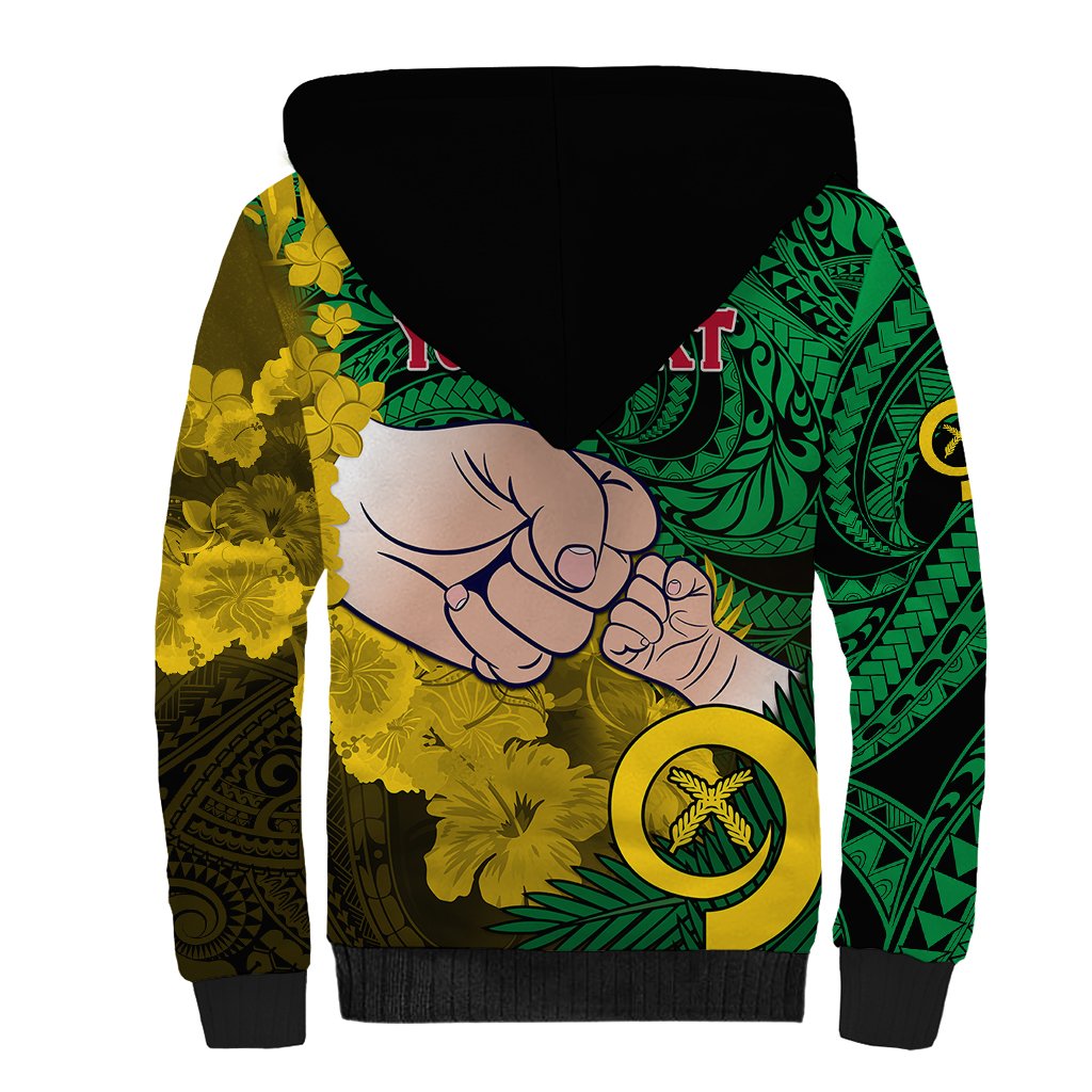 Personalised Dads Day Vanuatu Sherpa Hoodie Dad Mi lavem yu - Polynesian Flowers Tribal LT9 - Polynesian Pride