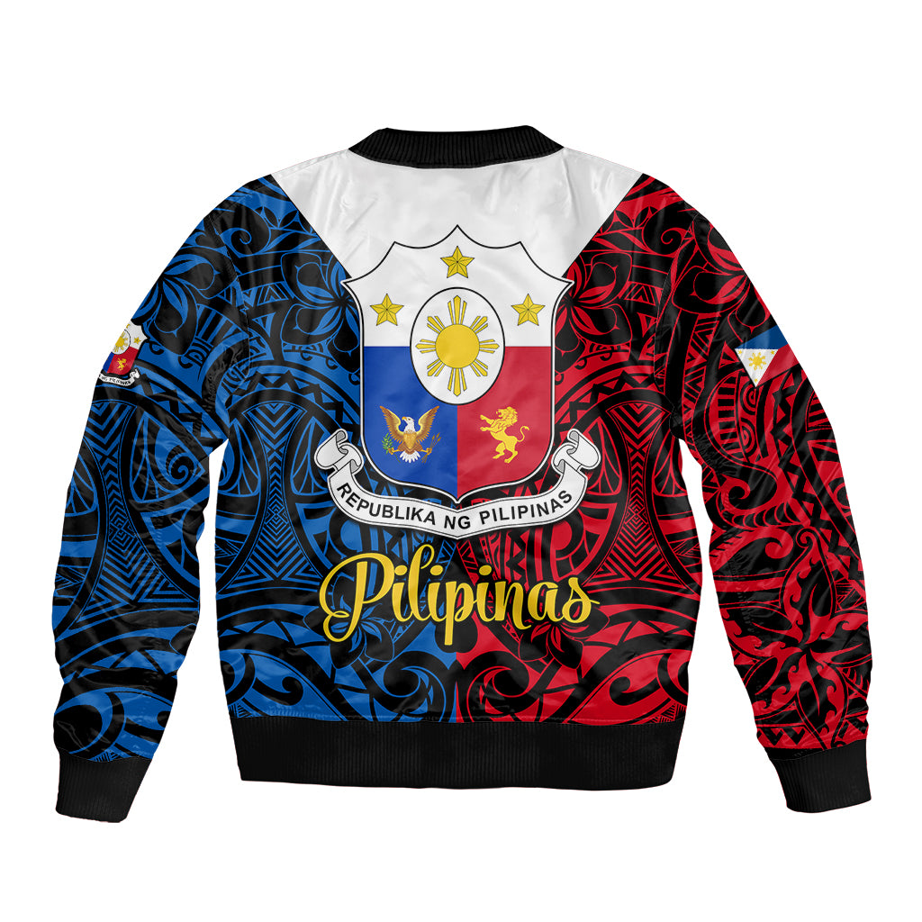 Polynesian Philippines Bomber Jacket Pilipinas Flag Style for 125th Independence Anniversary Black LT9 - Polynesian Pride