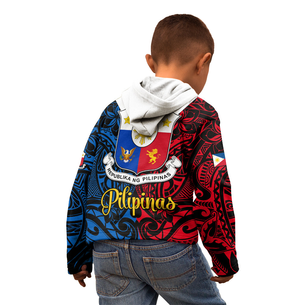 Polynesian Philippines Kid Hoodie Pilipinas Flag Style for 125th Independence Anniversary Black LT9 - Polynesian Pride