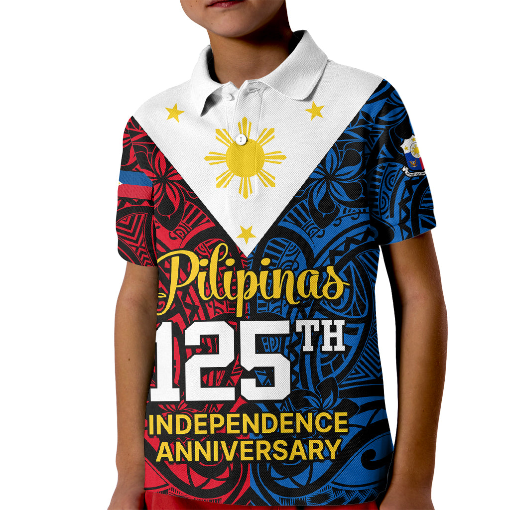 Polynesian Philippines Kid Polo Shirt Pilipinas Flag Style for 125th Independence Anniversary Black LT9 Kid Black - Polynesian Pride