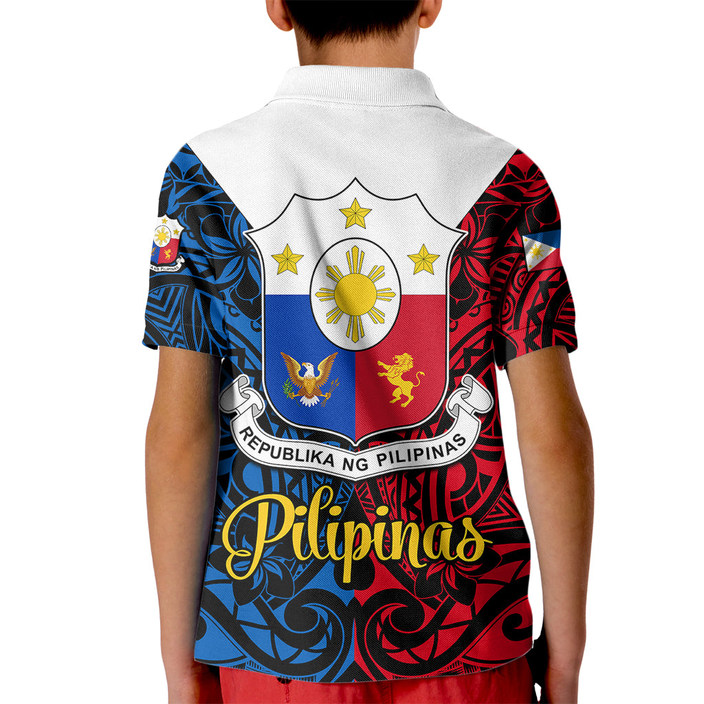 125th Independence Anniversary Philippines Kid Polo Shirt Polynesian Pilipinas Flag Style - Black LT9 - Polynesian Pride