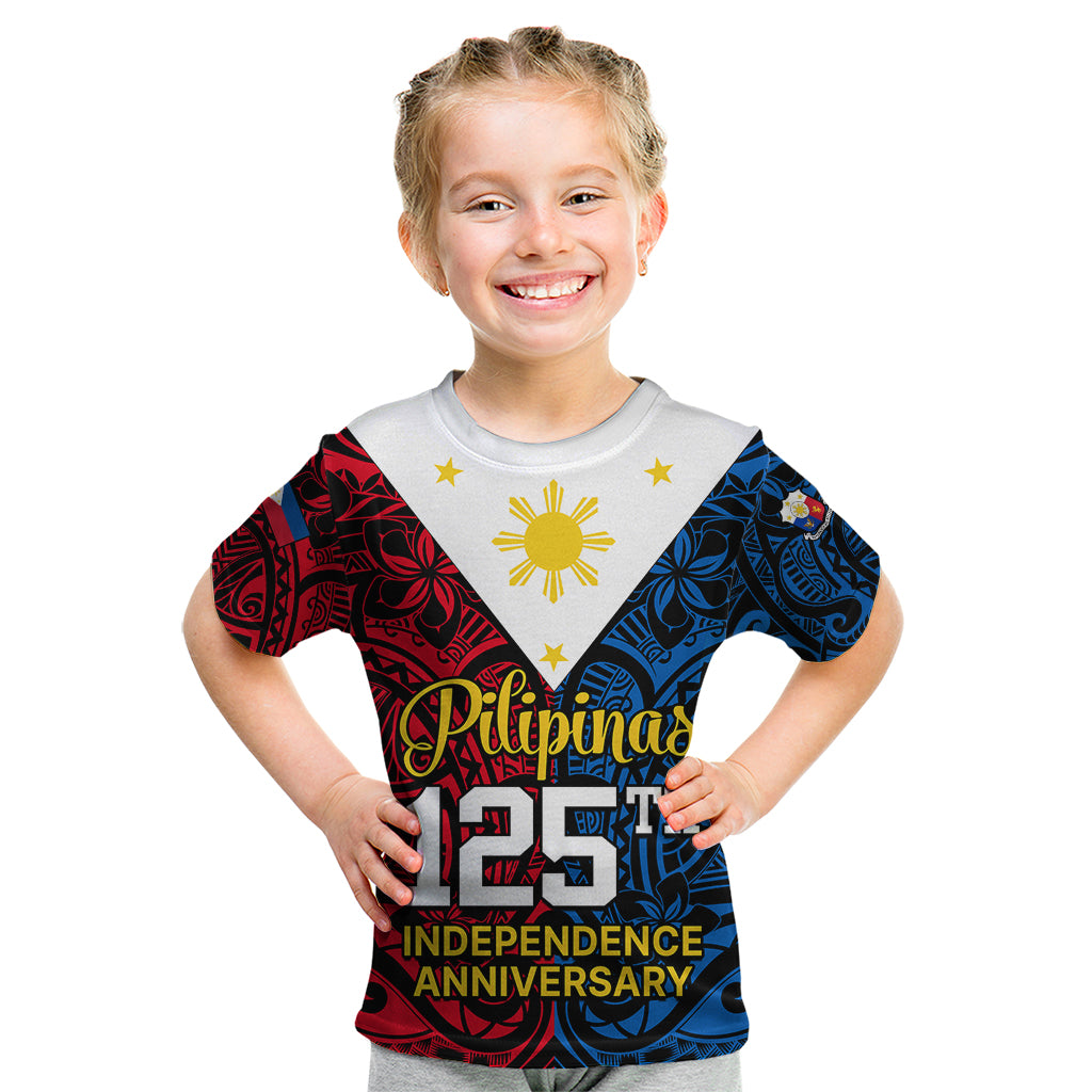 125th Independence Anniversary Philippines Kid T Shirt Polynesian Pilipinas Flag Style - Black LT9 Black - Polynesian Pride