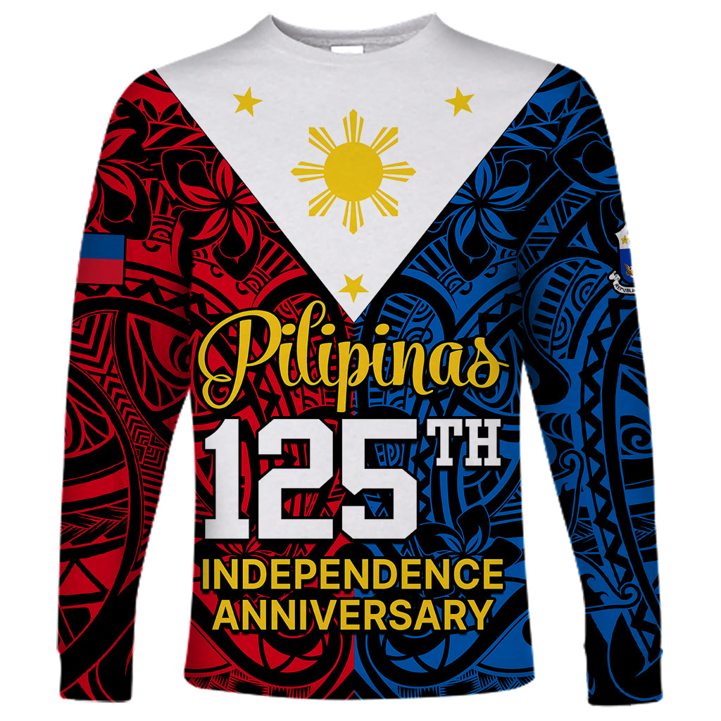 125th Independence Anniversary Philippines Long Sleeve Shirt Polynesian Pilipinas Flag Style - Black LT9 Unisex Black - Polynesian Pride