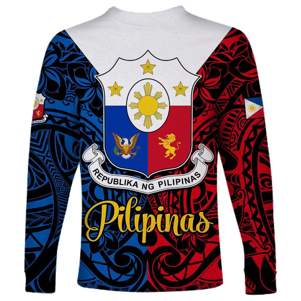 Polynesian Philippines Long Sleeve Shirt Pilipinas Flag Style for 125th Independence Anniversary Black LT9 - Polynesian Pride