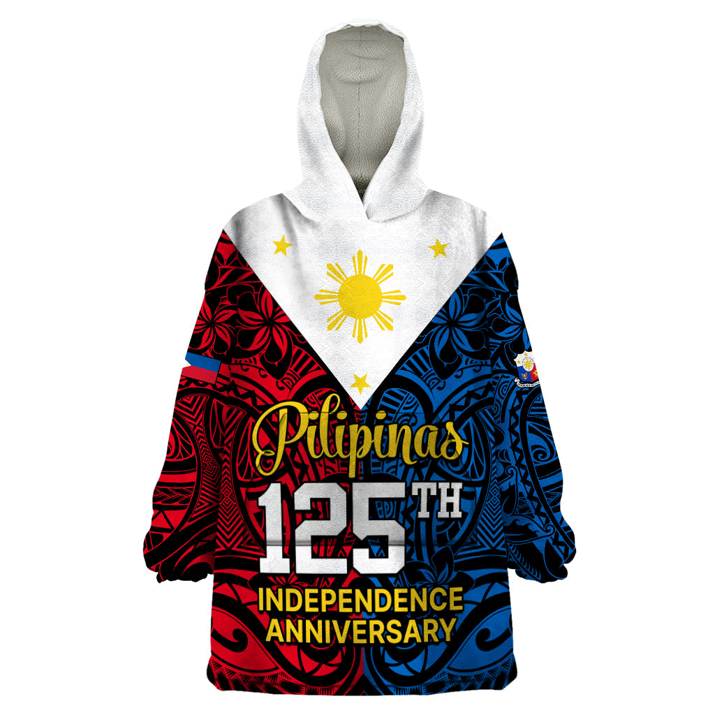 125th Independence Anniversary Philippines Wearable Blanket Hoodie Polynesian Pilipinas Flag Style - Black LT9 One Size Black - Polynesian Pride