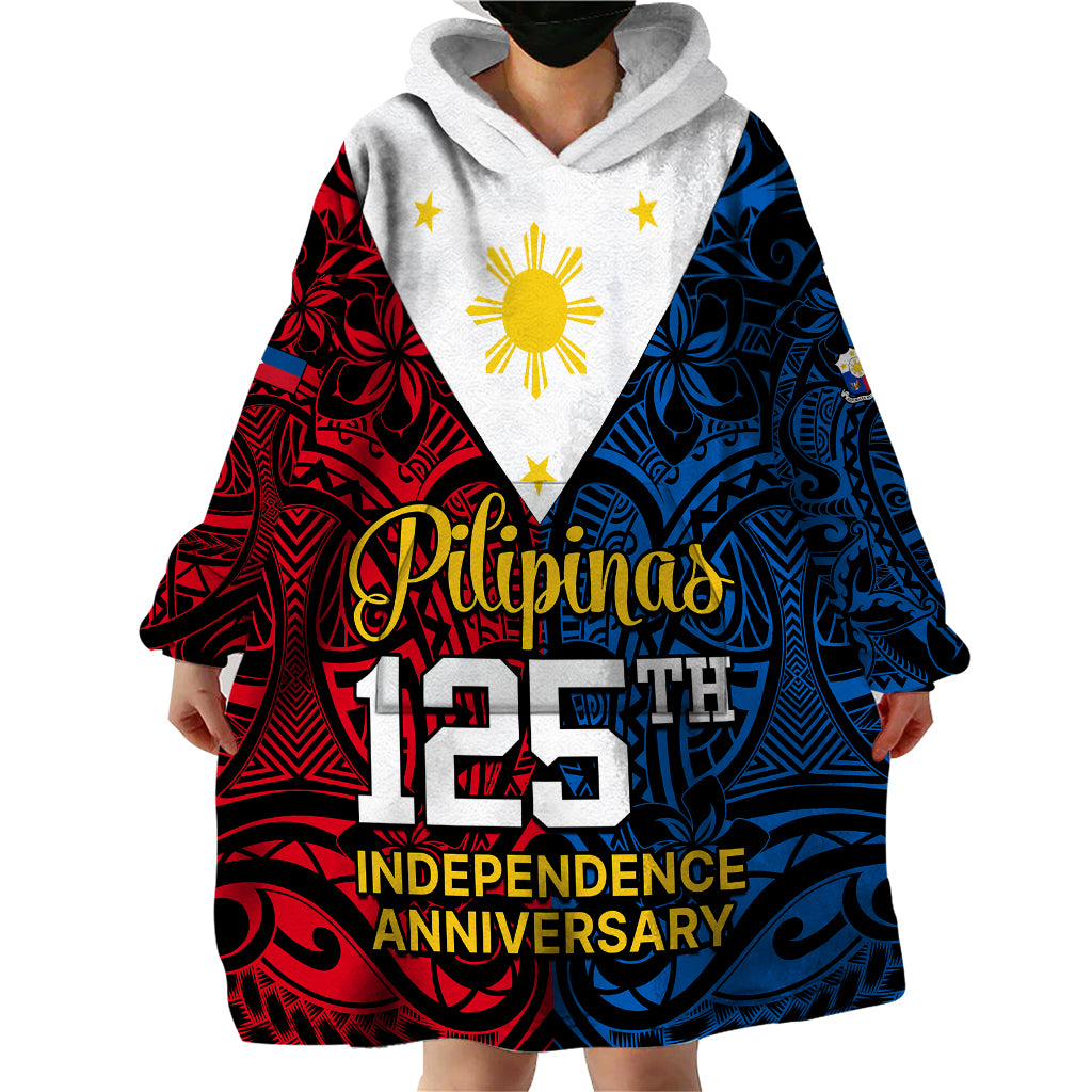 Polynesian Philippines Wearable Blanket Hoodie Pilipinas Flag Style for 125th Independence Anniversary Black LT9 - Polynesian Pride