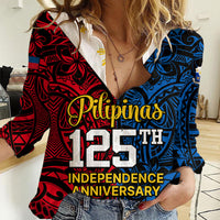Polynesian Philippines Women Casual Shirt Pilipinas Flag Style for 125th Independence Anniversary Black LT9 Female Black - Polynesian Pride