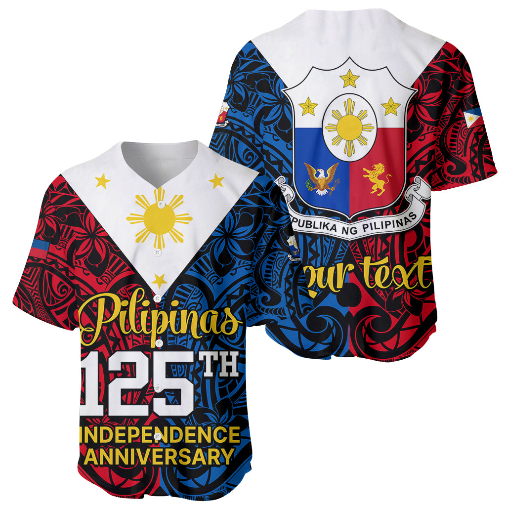Personalised Polynesian Philippines Baseball Jersey Pilipinas Flag Style for 125th Independence Anniversary Black LT9 - Polynesian Pride