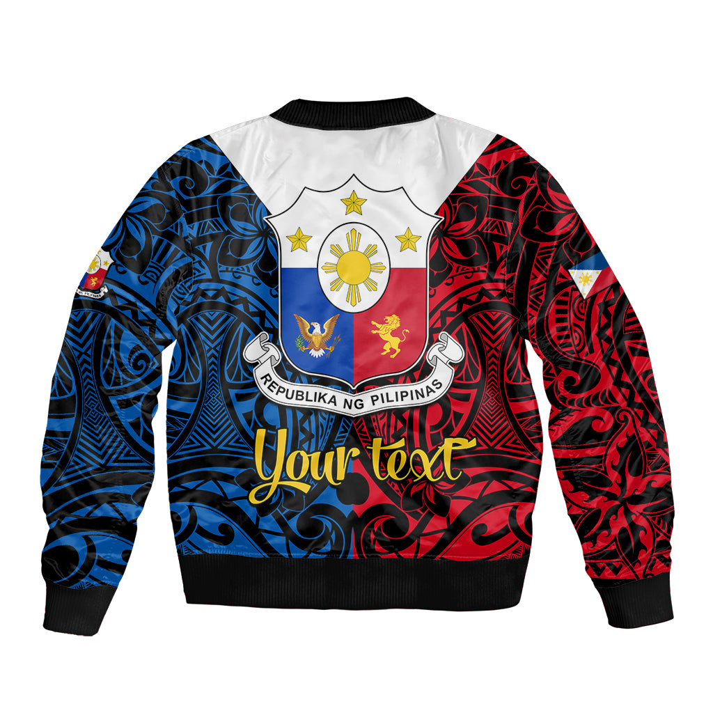 Personalised Polynesian Philippines Bomber Jacket Pilipinas Flag Style for 125th Independence Anniversary Black LT9 - Polynesian Pride