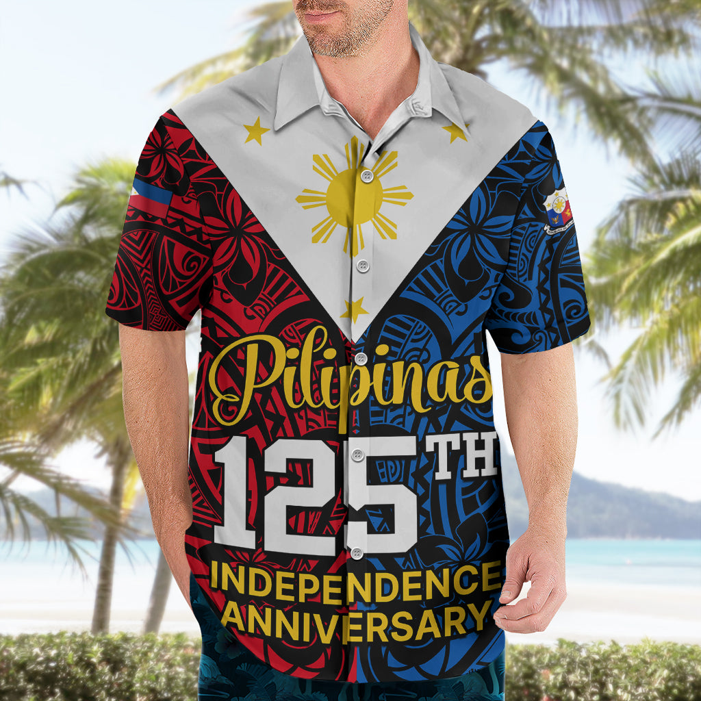 Personalised 125th Independence Anniversary Philippines Hawaiian Shirt Polynesian Pilipinas Flag Style - Black LT9 - Polynesian Pride