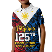 Personalised Polynesian Philippines Kid Polo Shirt Pilipinas Flag Style for 125th Independence Anniversary Black LT9 Kid Black - Polynesian Pride