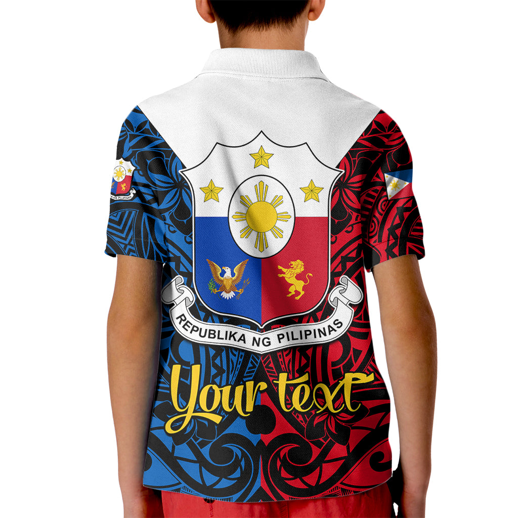 Personalised 125th Independence Anniversary Philippines Kid Polo Shirt Polynesian Pilipinas Flag Style - Black LT9 - Polynesian Pride