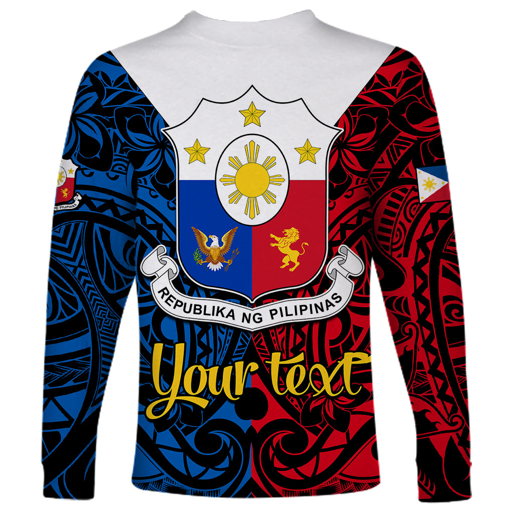 Personalised 125th Independence Anniversary Philippines Long Sleeve Shirt Polynesian Pilipinas Flag Style - Black LT9 - Polynesian Pride
