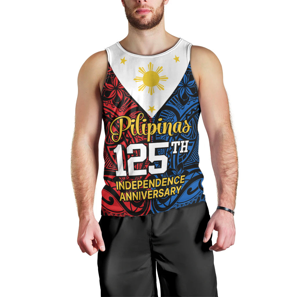 Personalised 125th Independence Anniversary Philippines Men Tank Top Polynesian Pilipinas Flag Style - Black LT9 - Polynesian Pride