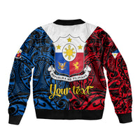 Personalised Polynesian Philippines Sleeve Zip Bomber Jacket Pilipinas Flag Style for 125th Independence Anniversary Black LT9 - Polynesian Pride