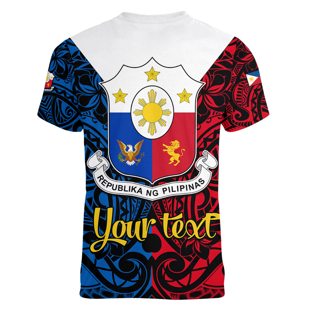 Personalised 125th Independence Anniversary Philippines Women V Neck T Shirt Polynesian Pilipinas Flag Style - Black LT9 - Polynesian Pride