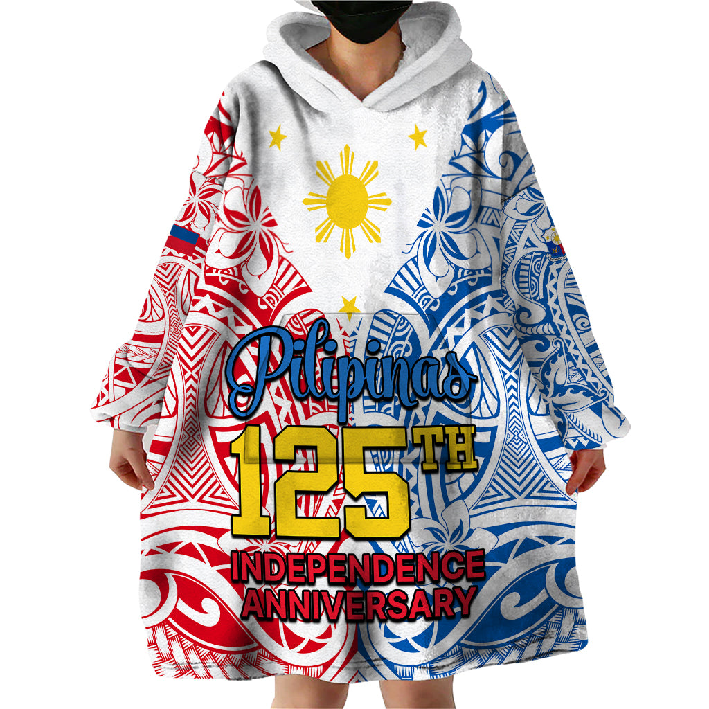 Polynesian Philippines Wearable Blanket Hoodie Pilipinas Flag Style for 125th Independence Anniversary White LT9 - Polynesian Pride