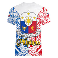 Polynesian Philippines Women V Neck T Shirt Pilipinas Flag Style for 125th Independence Anniversary White LT9 - Polynesian Pride