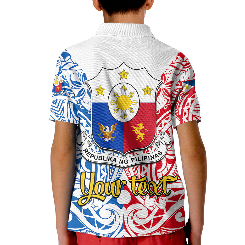 Personalised 125th Independence Anniversary Philippines Kid Polo Shirt Polynesian Pilipinas Flag Style - White LT9 - Polynesian Pride