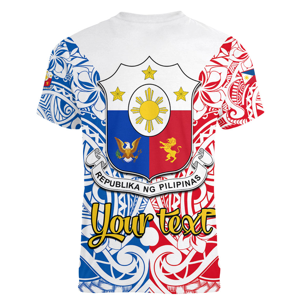 Personalised Polynesian Philippines Women V Neck T Shirt Pilipinas Flag Style for 125th Independence Anniversary White LT9 - Polynesian Pride