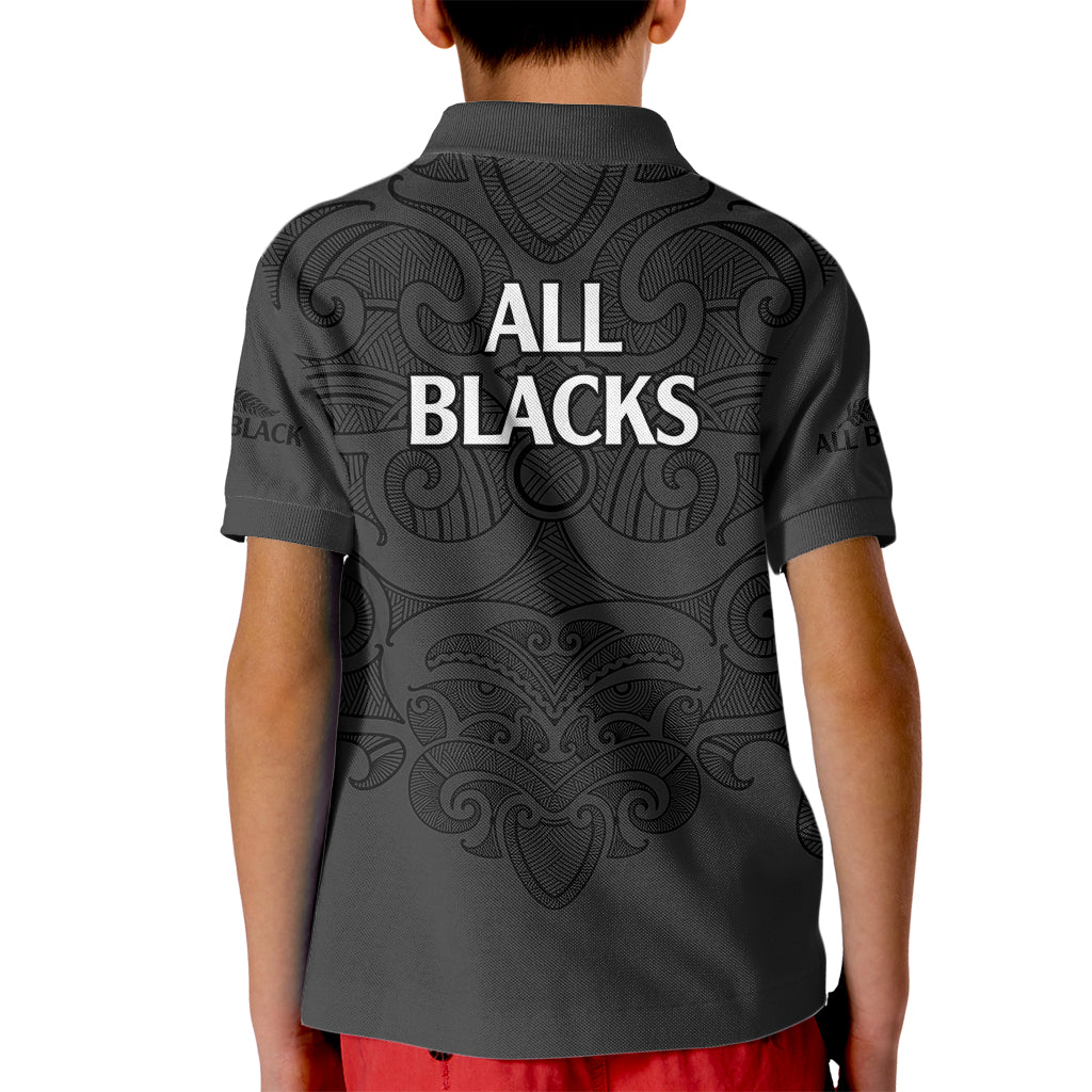 New Zealand Rugby Kid Polo Shirt All Black Fern with Maori Tribal Pattern LT9 - Polynesian Pride