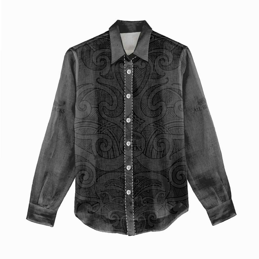 New Zealand Rugby Women Casual Shirt - All Black Fern With Maori Tribal Pattern LT9