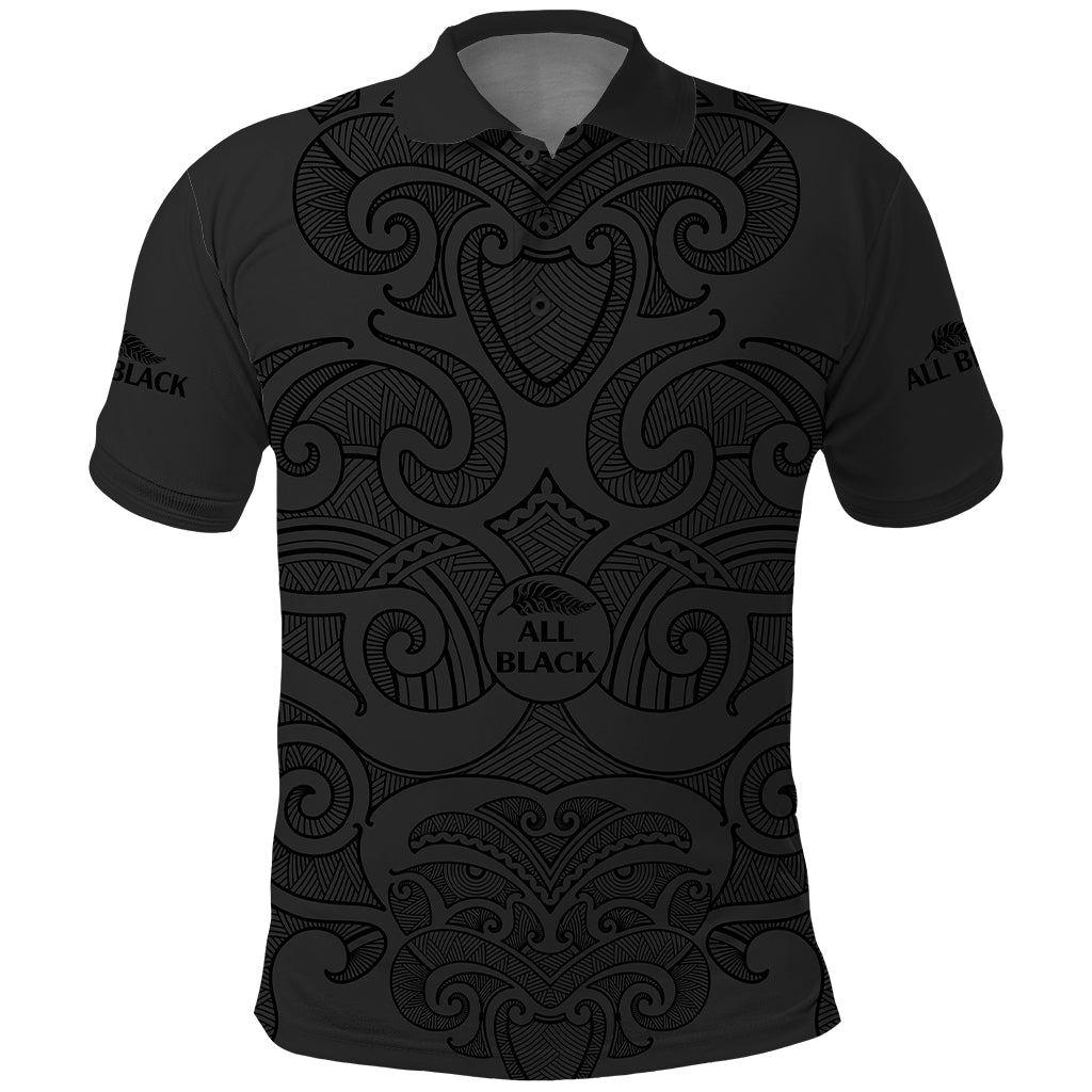 (Custom Text and Number) New Zealand Rugby Polo Shirt All Black Fern with Maori Tribal Pattern LT9 Black - Polynesian Pride