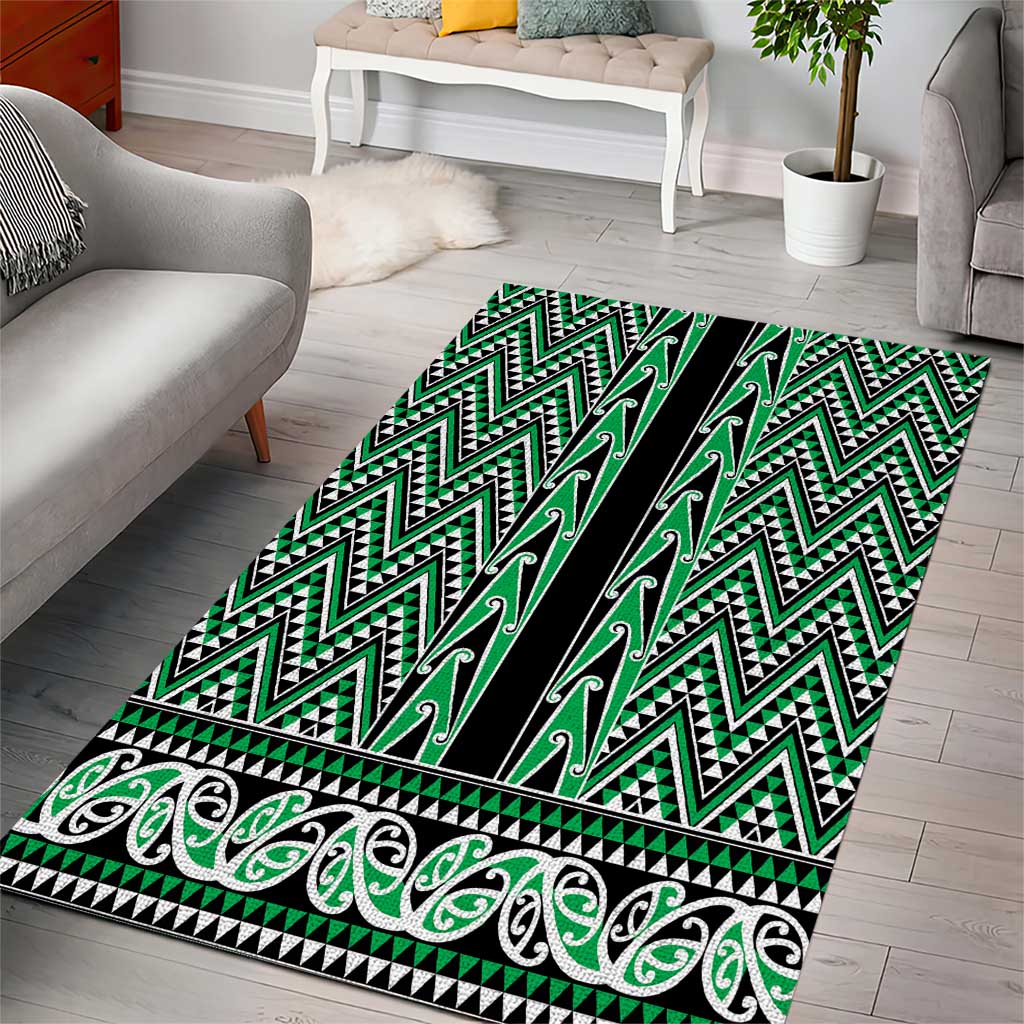 New Zealand Maori Niho Taniwha Area Rug Kakariki Mangopare and Puhoro Pattern