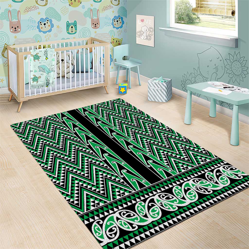 New Zealand Maori Niho Taniwha Area Rug Kakariki Mangopare and Puhoro Pattern