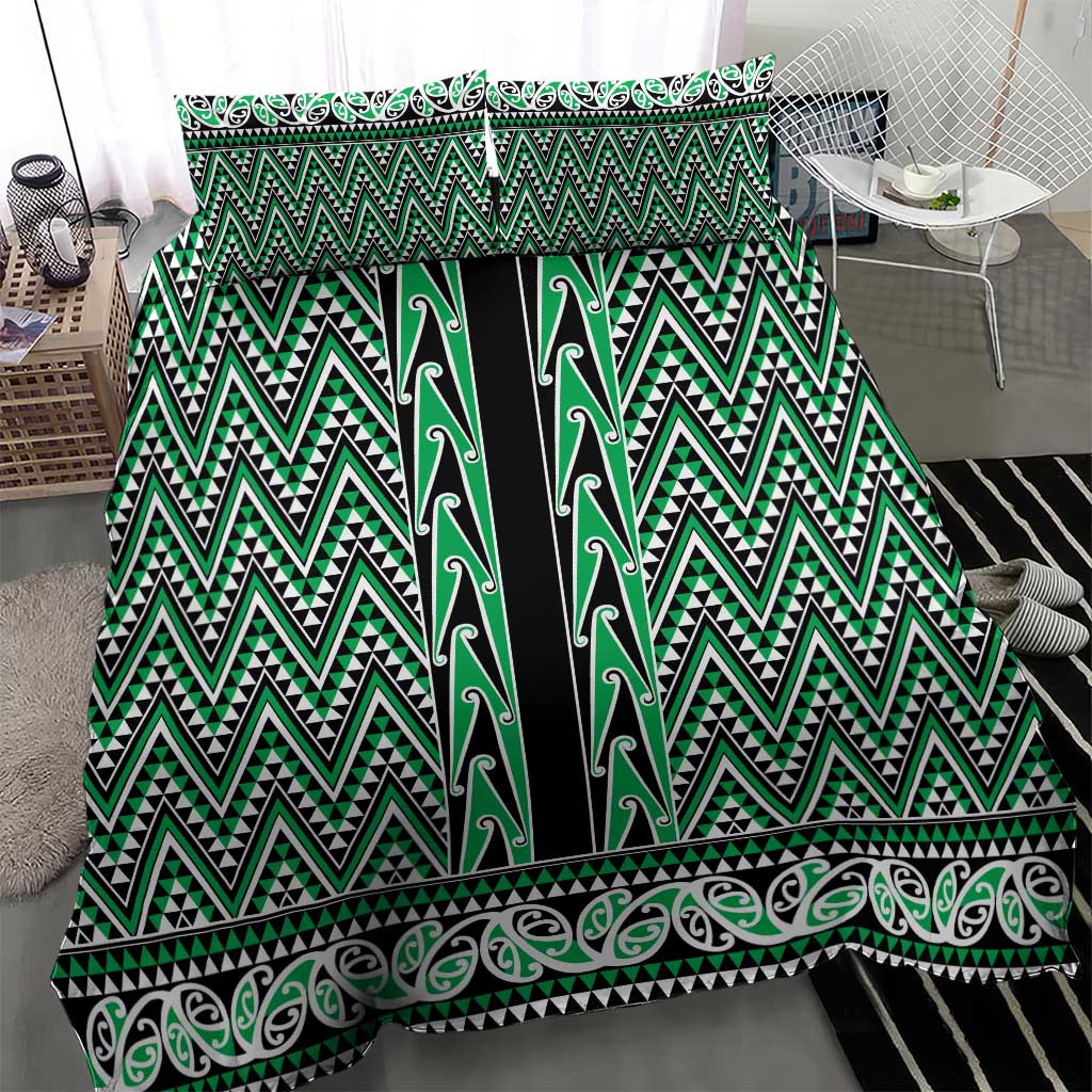 New Zealand Maori Niho Taniwha Bedding Set Kakariki Mangopare and Puhoro Pattern