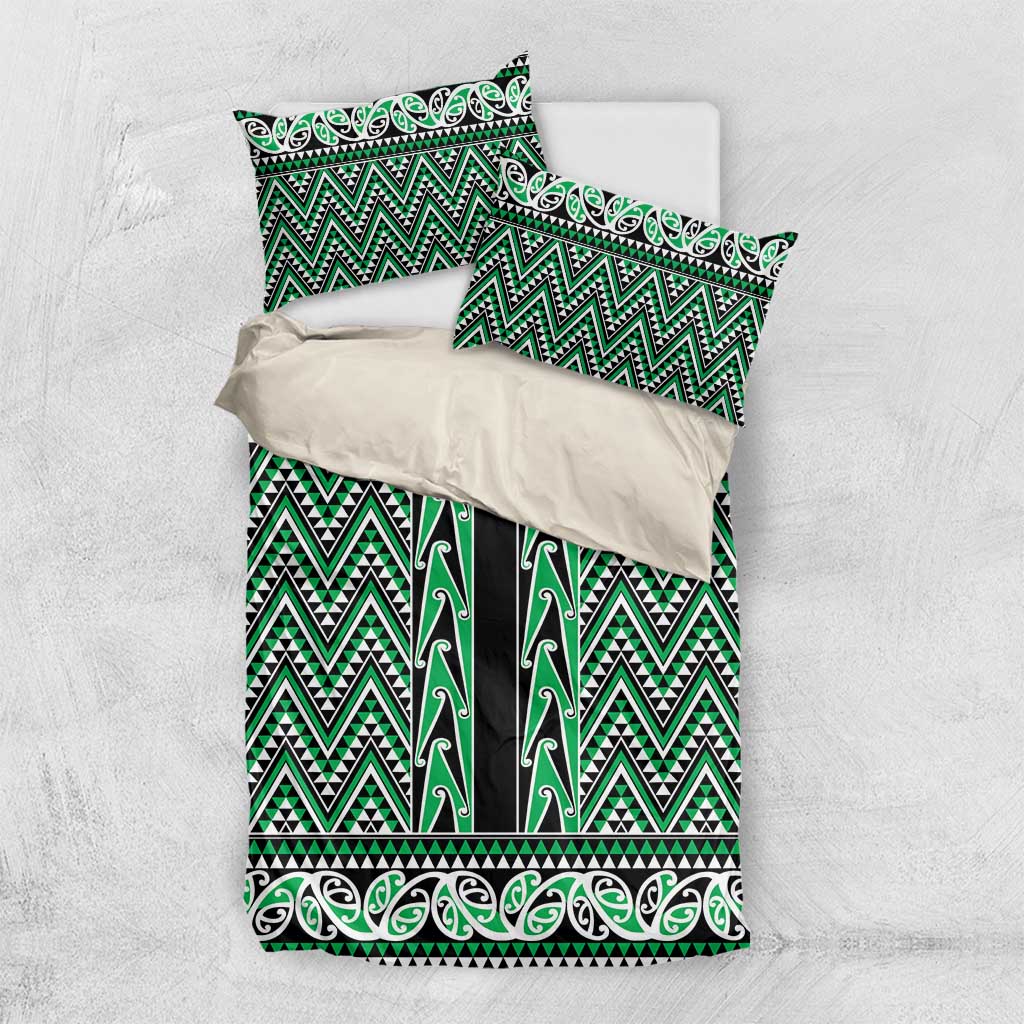 New Zealand Maori Niho Taniwha Bedding Set Kakariki Mangopare and Puhoro Pattern